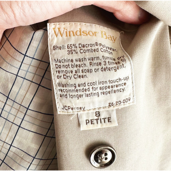 VTG Women Windsor Bay JCPenney Trench Coat 8P Classic Minimalist Tan Long Belted - Picture 7 of 11
